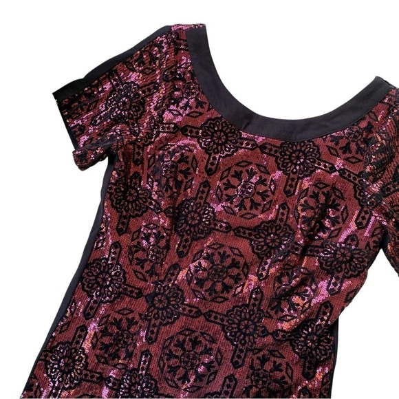 Plenty by Tracy Reese Sequined Geo Dot Stretch Cocktail Dress Black Red Size 2 - Picture 3 of 6